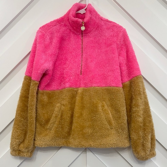 Lilly Pulitzer Womens Keara Sherpa Popover Size XS In Pink Isle You Earned It - Picture 1 of 6